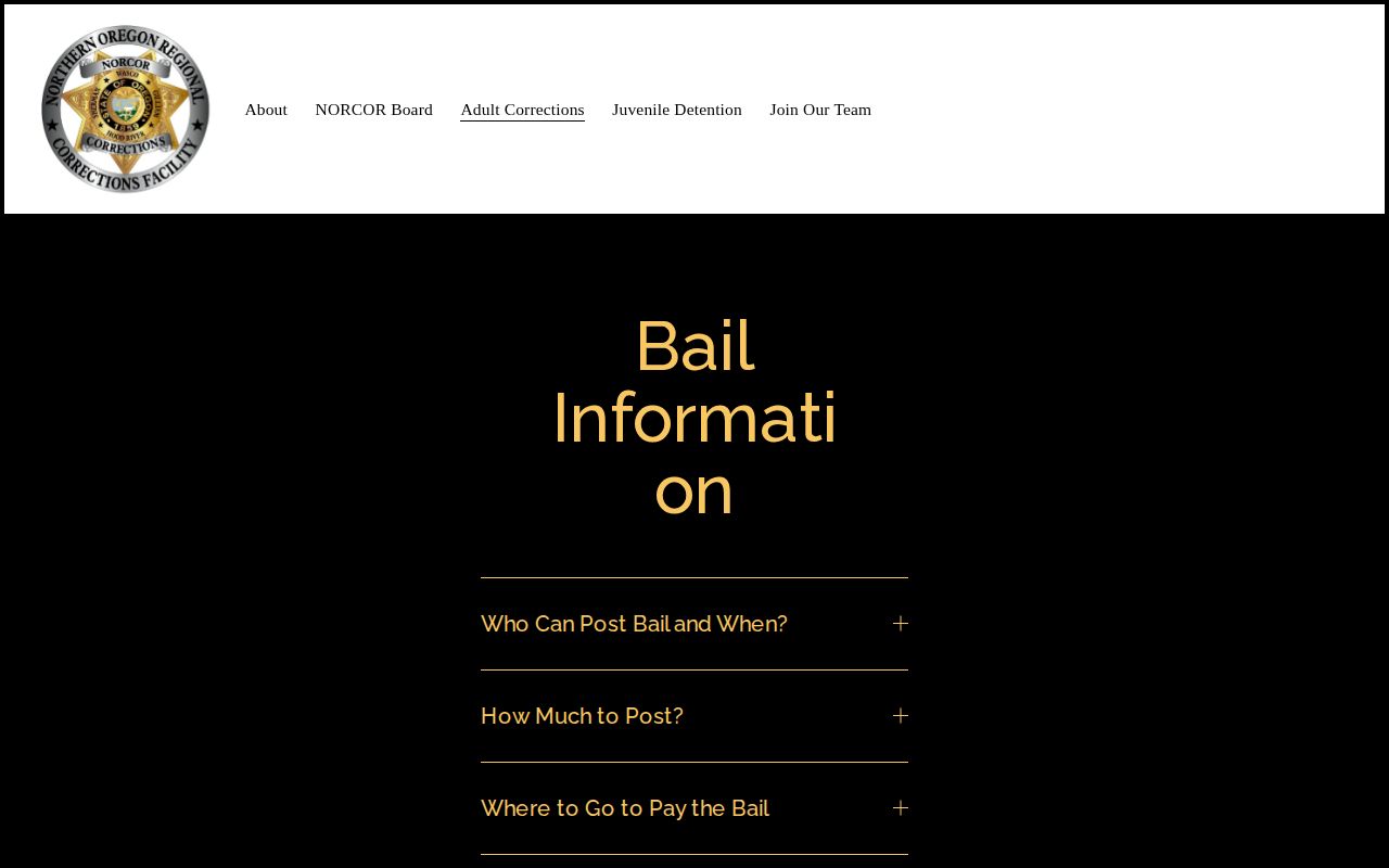 NORCOR bail information for Sherman County release processing