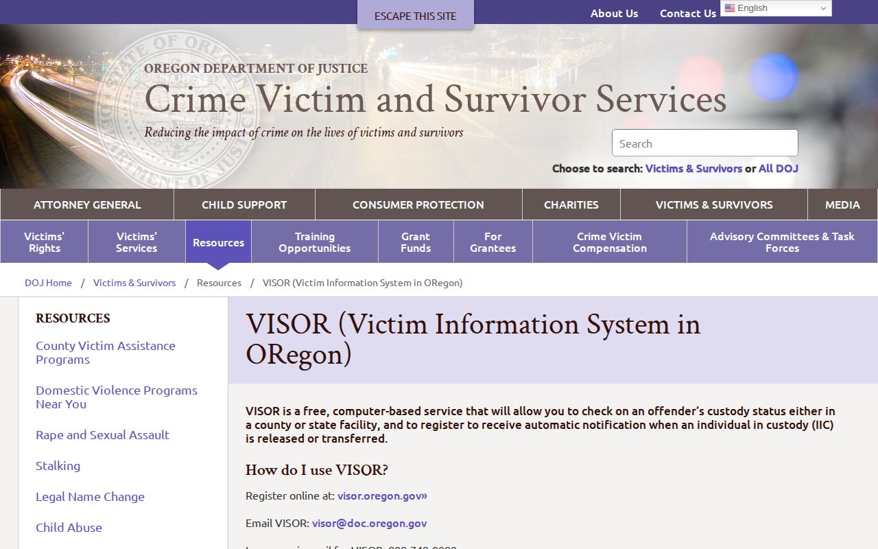 Official VISOR release notification instructions for Sherman County inmate searches